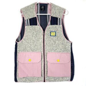 BRAIN DEAD Sherpa Tactical Streetwear Colorblock Vest Mens M Cream Dust Pink